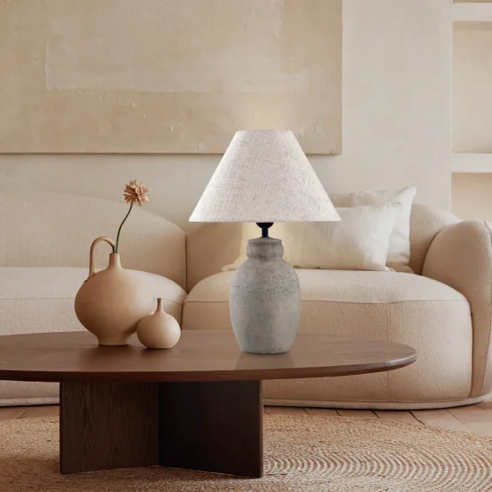LAMPADA DA TAVOLO IN CERAMICA GRIGIO PIETRA E27 METOK