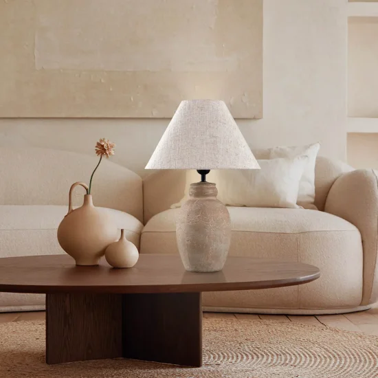 LAMPADA DA TAVOLO IN CERAMICA MARRONE PIETRA E27 METOK