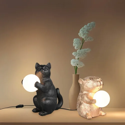LAMPADA DA TAVOLO GATTO NERO G9 IN POLIRESINA