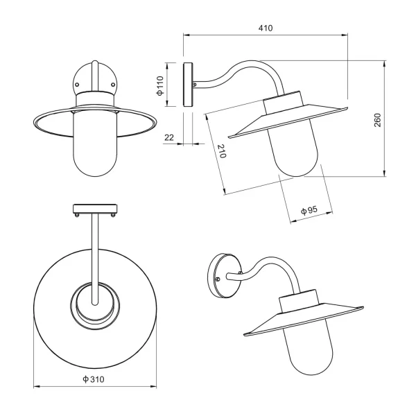 APPLIQUE DA ESTERNO E27 METALLO ZINCO IP44 NERINE