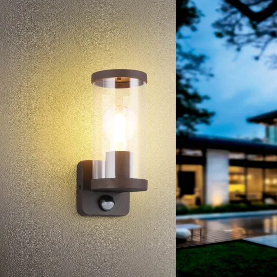 APPLIQUE ESTERNO E27 CON SENSORE ALLUMINIO OSSIDATO IP44 DANDELION