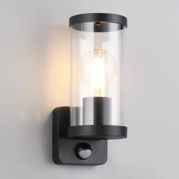 APPLIQUE ESTERNO E27 CON SENSORE ALLUMINIO NERO IP44 DANDELION