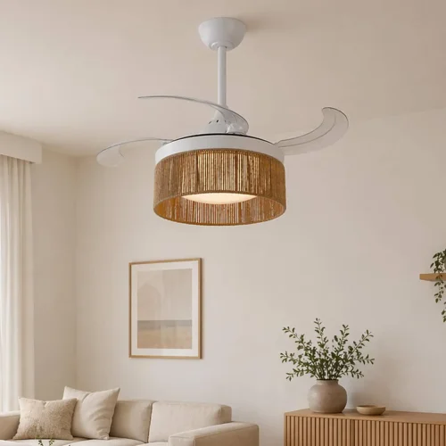 VENTILATORE DA SOFFITTO DC LED 38W CORDA NATURALE AIRELLE