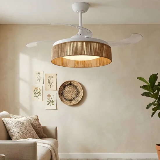 VENTILATORE DA SOFFITTO DC LED 58W CORDA NATURALE AIRELLE