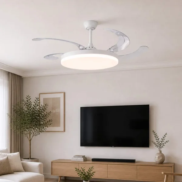 VENTILATORE DA SOFFITTO DC LED 95W 5 PALE PIEGHEVOLI BIANCO SOLARA