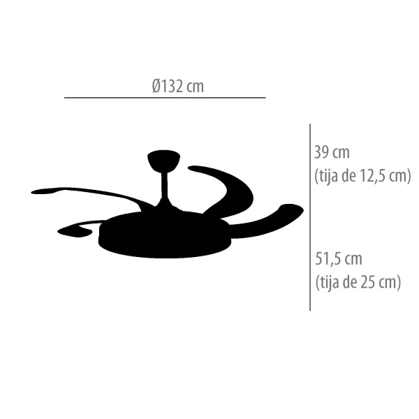 VENTILATORE DA SOFFITTO DC LED 95W 5 PALE PIEGHEVOLI NERO SOLARA