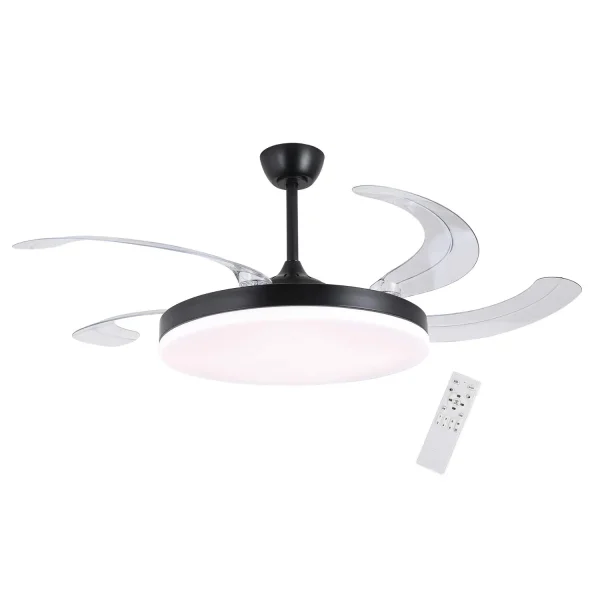 VENTILATORE DA SOFFITTO DC LED 95W 5 PALE PIEGHEVOLI NERO SOLARA