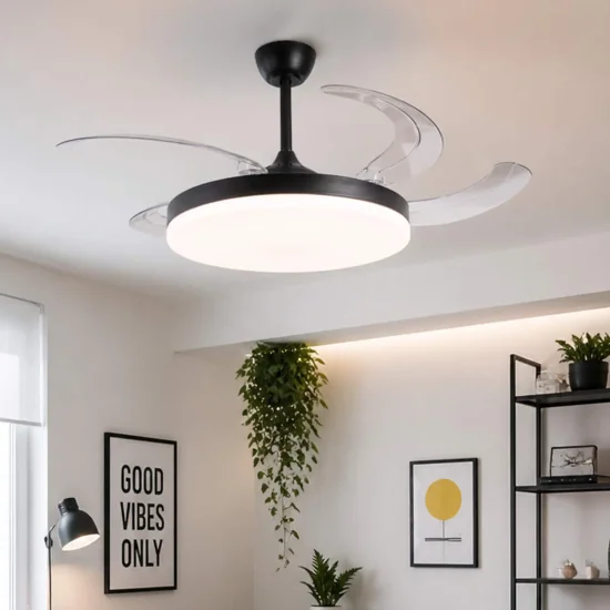 VENTILATORE DA SOFFITTO DC LED 95W 5 PALE PIEGHEVOLI NERO SOLARA