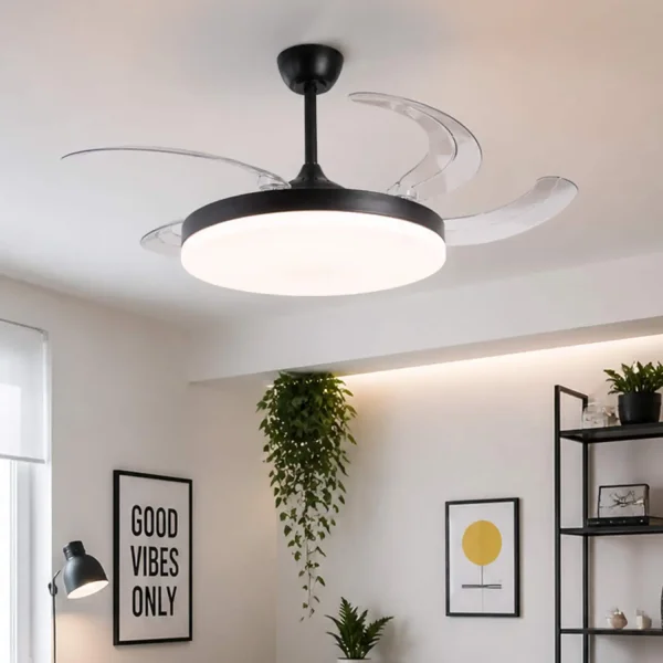 VENTILATORE DA SOFFITTO DC LED 95W 5 PALE PIEGHEVOLI NERO SOLARA