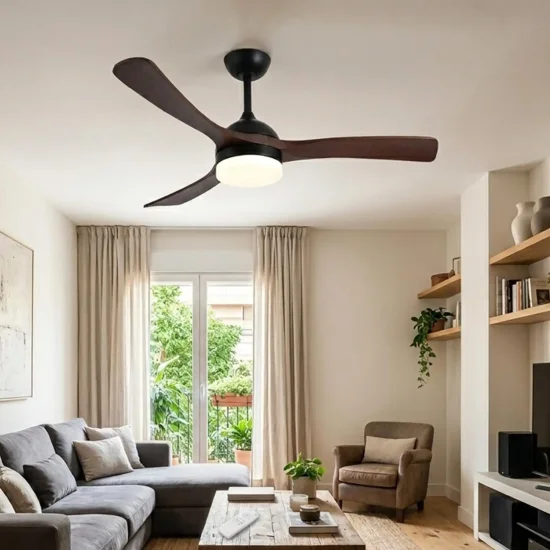 VENTILATORE DA SOFFITTO DC LED 20W PALE IN LEGNO SCURO NERO LUMINOR