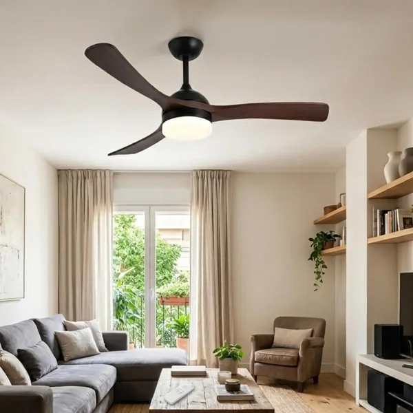 VENTILATORE DA SOFFITTO DC LED 20W PALE IN LEGNO SCURO NERO LUMINOR