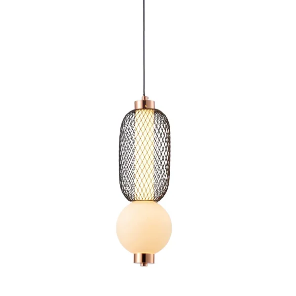 LAMPADA A SOSPENSIONE LED 10W REGOLABILE CON GRIGLIA E SFERA IN VETRO ELODIE