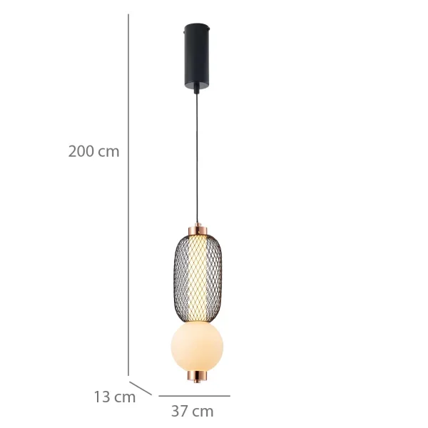 LAMPADA A SOSPENSIONE LED 10W REGOLABILE CON GRIGLIA E SFERA IN VETRO ELODIE