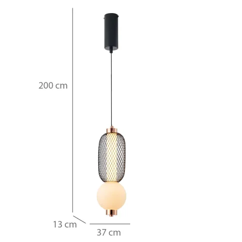 LAMPADA A SOSPENSIONE LED 10W REGOLABILE CON GRIGLIA E SFERA IN VETRO ELODIE