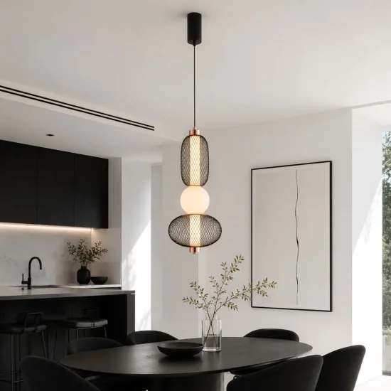 LAMPADA A SOSPENSIONE LED 14W REGOLABILE CON GRIGLIA E SFERA IN VETRO ELODIE