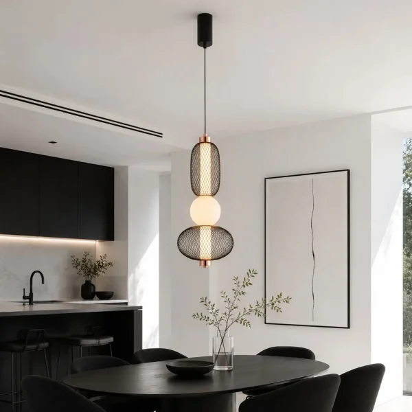 LAMPADA A SOSPENSIONE LED 14W REGOLABILE CON GRIGLIA E SFERA IN VETRO ELODIE