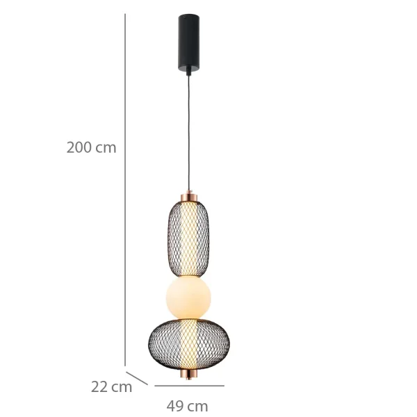 LAMPADA A SOSPENSIONE LED 14W REGOLABILE CON GRIGLIA E SFERA IN VETRO ELODIE