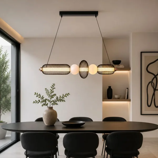 LAMPADA A SOSPENSIONE LED 28W REGOLABILE CON GRIGLIA E SFERE IN VETRO ELODIE