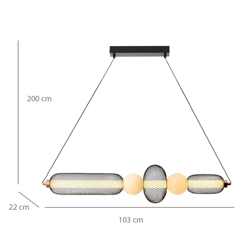 LAMPADA A SOSPENSIONE LED 28W REGOLABILE CON GRIGLIA E SFERE IN VETRO ELODIE