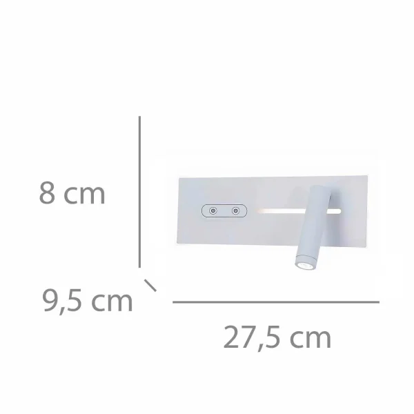APPLIQUE DA PARETE LED 10W REGOLABILE TATTILE BIANCO ORIENTAMENTO A DESTRA