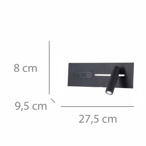 APPLIQUE LED 10W REGOLABILE TATTILE NERA ORIENTAMENTO DESTRO
