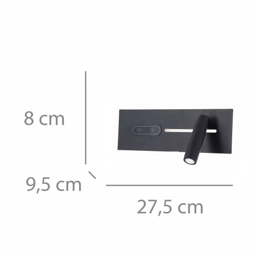 APPLIQUE LED 10W REGOLABILE TATTILE NERA ORIENTAMENTO DESTRO