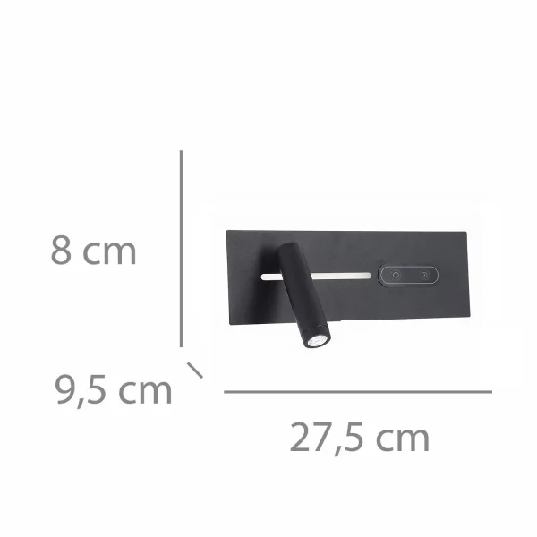 APPLIQUE LED 10W REGOLABILE TATTILE NERA ORIENTAMENTO SINISTRO