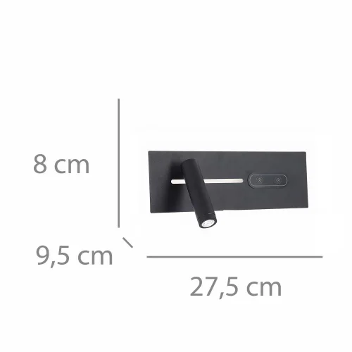 APPLIQUE LED 10W REGOLABILE TATTILE NERA ORIENTAMENTO SINISTRO