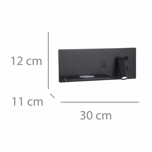 APPLIQUE LED 8W REGOLABILE TATTILE NERA ORIENTAMENTO DESTRO