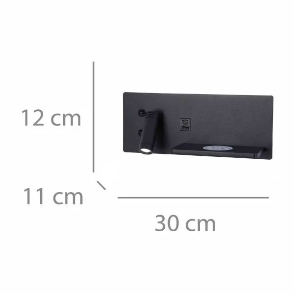 APPLIQUE LED 8W REGOLABILE TATTILE NERA ORIENTAMENTO SINISTRO