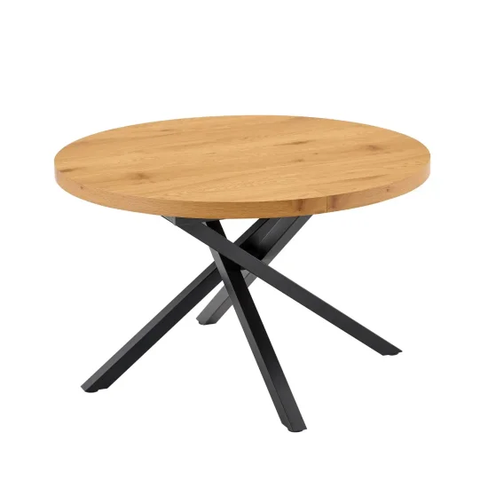 TAVOLO ROTONDO ALLUNGABILE IN LEGNO CON GAMBE NERE NORDEN