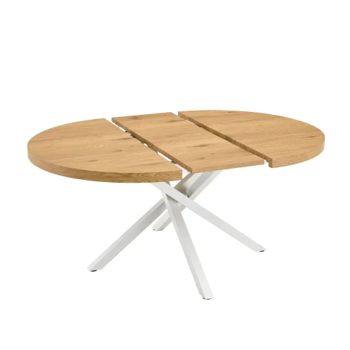 TAVOLO ROTONDO ALLUNGABILE IN LEGNO CON GAMBE BIANCHE NORDEN