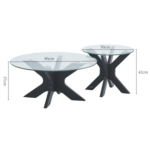 SET 2 TAVOLINI ROTONDI HARU IN VETRO