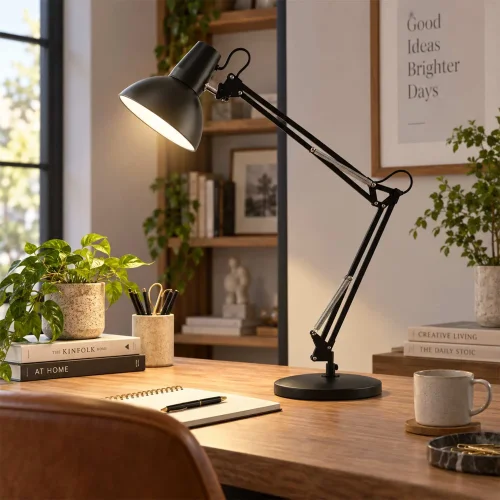 LAMPADA MULTIFUNZIONE DA TAVOLO, PARETE E CON PINZA IN ACCIAIO NERO