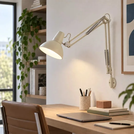 LAMPADA MULTIFUNZIONE DA TAVOLO, PARETE E CON PINZA IN ACCIAIO BIANCO 2