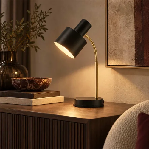 LAMPADA DA TAVOLO E27 NERA E DORATA GEMMA