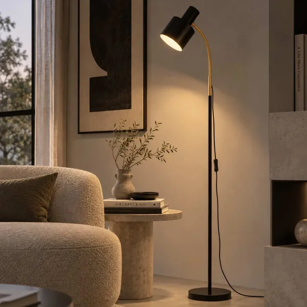 LAMPADA DA TERRA E27 NERA E ORO GEMMA