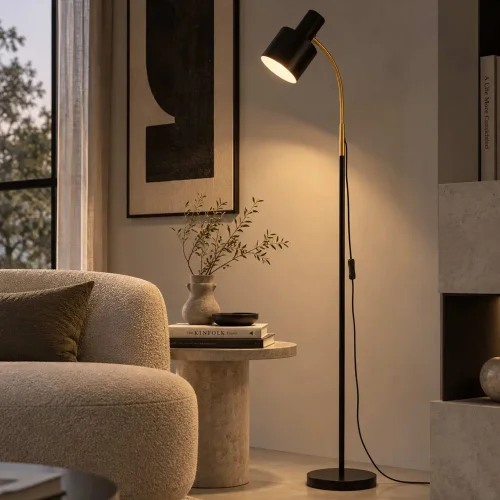 LAMPADA DA TERRA E27 NERA E ORO GEMMA