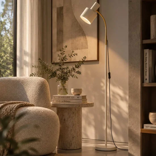 LAMPADA DA TERRA E27 BEIGE E ORO GEMMA