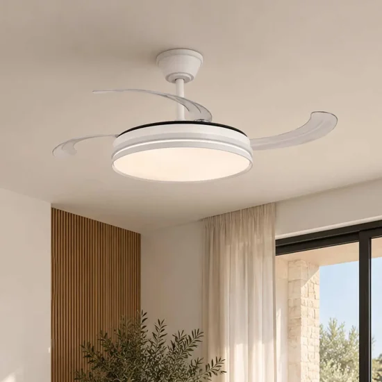 VENTILATORE DA SOFFITTO LED 55W REGOLABILE CON 4 PALE RETRATTILI BIANCO BOLT
