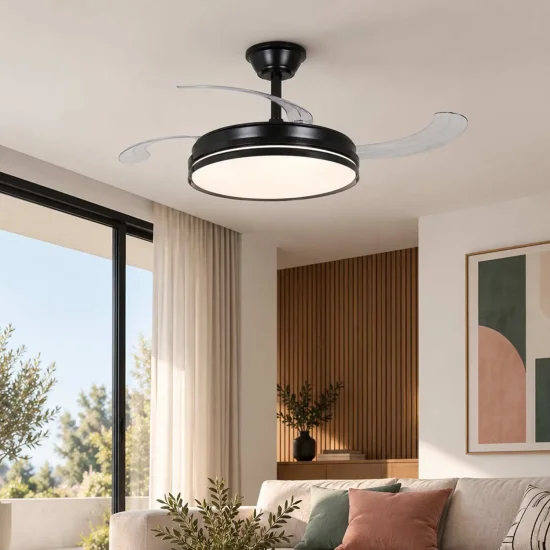 VENTILATORE DA SOFFITTO LED 55 W REGOLABILE CON 4 PALE RETRATTILI NERE BOLT